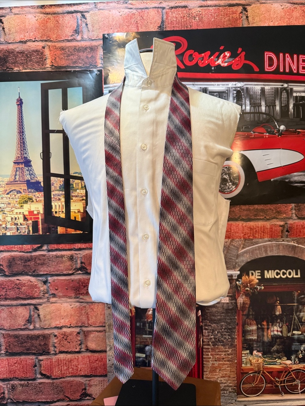 X Long Murano Burgundy and Gray Patterned Tie